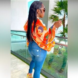Loragal; mesh colorful easy breezy sheer blouse